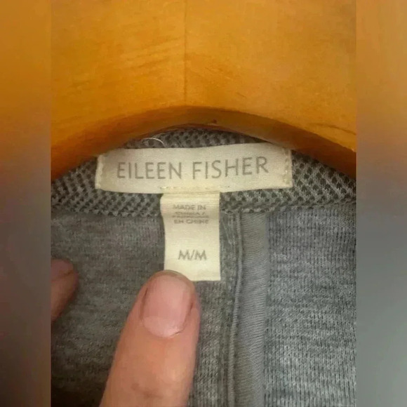 Eileen Fisher Organic Cotton Tweed Moto Herringbone Jacket Gray Size M - Picture 13 of 15